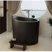 black mini deep soaking freestanding stone bathtub for sale