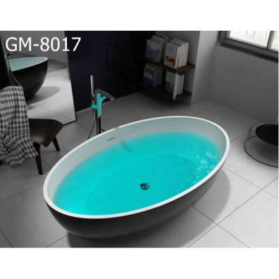 GM-8017 Italian designed 176*103*55cm resin bathtub solid surface artificial stone  white oval natural stone bathtub