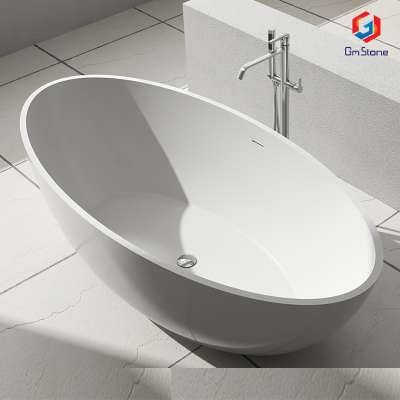 Oval freestanding solid surface acrylic bathtub