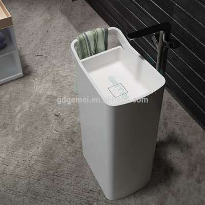 Cheap Solid surface stone resin freestanding bathroom wash basin /pedestal hand wash basin