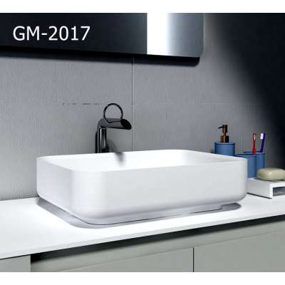 GM-2017 white  rectangular wash hand basin solid surface artificial stone counter top wash basin