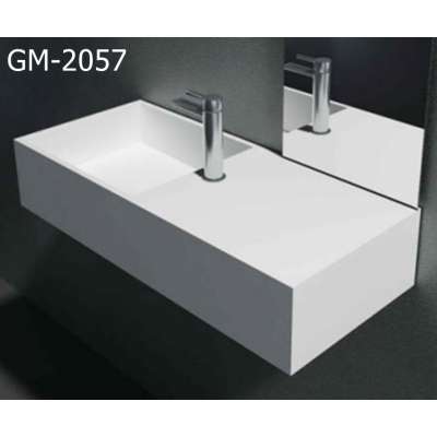 GM-2057  white  rectangular small size  solid surface artificial stone  wall-hung wash basin