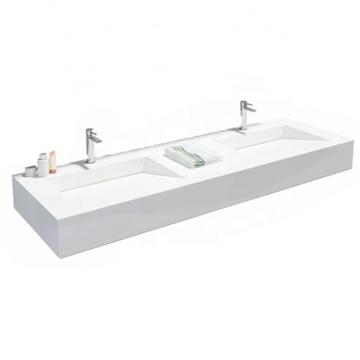 GM-2041  white  rectangular  double basin  solid surface artificial stone  wall-hung wash basin