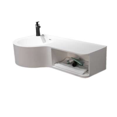 GM-2038  Compact structure wall hung basin solid surface artificial stone corner wall mount sink easy to install