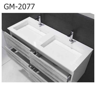 GM-2077 white double hand wash basin solid surface artificial stone  wall-hung basin for bathroom sink