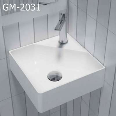 GM-2031  white square small size solid surface artificial stone  wall-hung wash basin