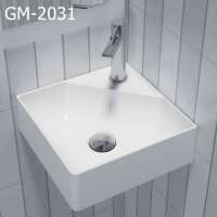 GM-2031  white square small size solid surface artificial stone  wall-hung wash basin