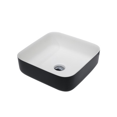 GM-2018A  outer black inner white square wash hand basin solid surface artificial stone table top wash basin